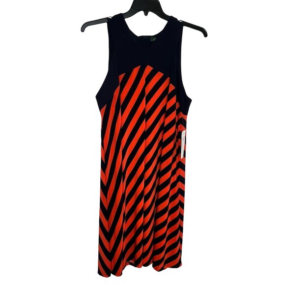 Lauren Ralph Lauren Womens Sleeveless Striped Navy Orange Dress Size 2x nwt $165 - Picture 1 of 4